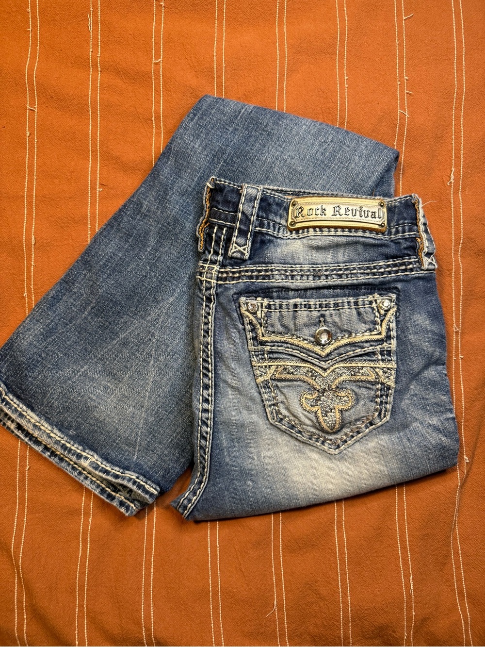 Rock Revival Mid Wash Embroidered Pocket Jeans